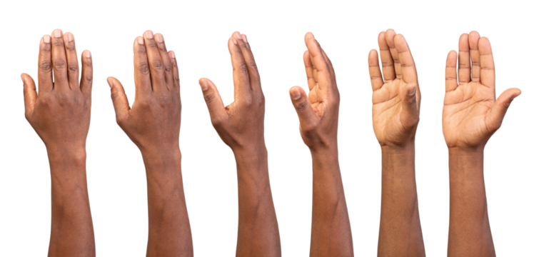 Set of male hands gestures isolated over transparent or white background