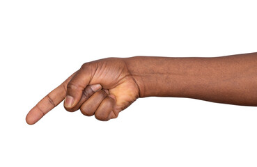 Man pointing finger in order to show something, isolated on white or transparent background