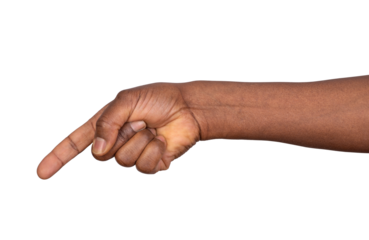 Man pointing finger in order to show something, isolated on white or transparent background