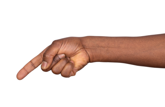 Man pointing finger in order to show something, isolated on white or transparent background