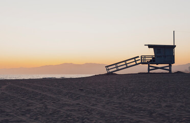 Fototapeta na wymiar Sunset on the beach, california, baywatch