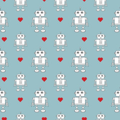 Cute Little Robots Seamless Pattern