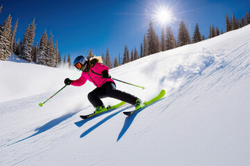 Winter sports extreme athlete ski jumping in the mountains