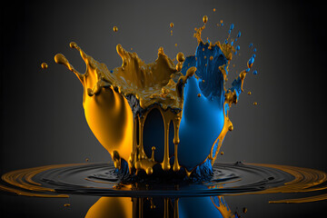 Yellow and blue paint mix injected into the water created with generative AI technology