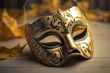 Silver carnival mask with golden details. The mask began to be used at parties such as carnival, in the fifteenth century, in Italy. At the Venice Carnival, it was used in costume balls and parades.