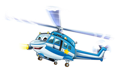 Cartoon police helicopter flying on duty illustration for children