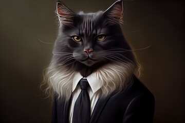 Portrait of a Manx Cat dressed in a formal business