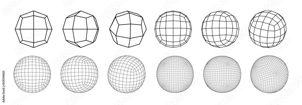 Leinwandbilder wireframe sphere with different structure of the grid frame. png abstract 3d grid design. technology