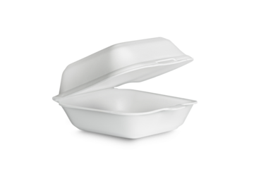 White styrofoam food box isolated on a transparent background