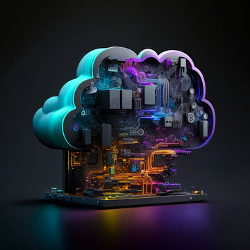 Cloud computing technology concept. Futuristic illustration AI generated