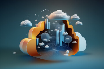 Cloud computing design concept, cloud systems, 3d render. Created with Generative AI