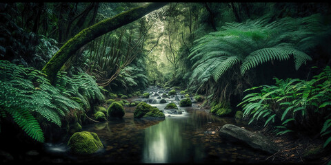 Fototapeta na wymiar A Tropical Paradise: A Rainforest River Journey