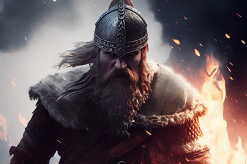 Viking warriors, generals, and Normans fought fiercely at the Battle of the British Isles, an epic battle scene. Generative AI.