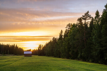 Fototapeta na wymiar sunset in the countryside. Österbotten/Pohjanmaa, Finland