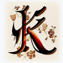 The beauty of letter K in an Asian calligraphy style