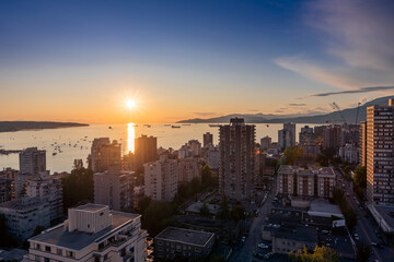 Fototapeta premium view from above over Vancouver skyline at sunset