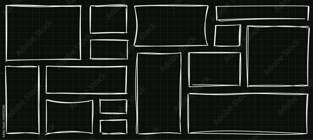Poster line stamps boxes set. square and rectangle grunge stroke frames. rectangle outline border collectio