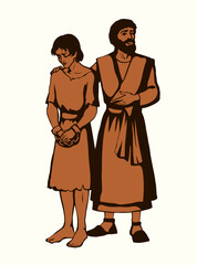 Vector drawing. Slave sold in the market