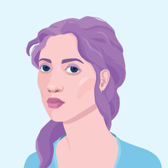 Young woman portrait. Illustration of social avatar, girl with maroon hair