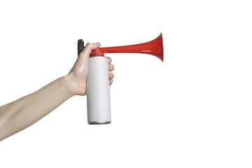 hand with air horn metal can - 569354091
