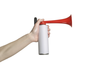 hand with air horn metal can