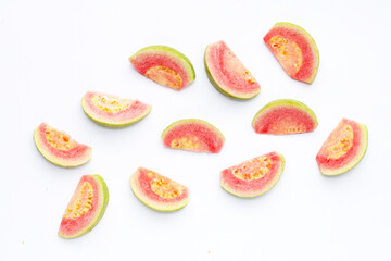 Fresh pink guava on white background.