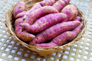Sweet potato in bamboo basket