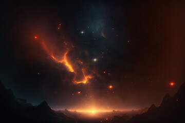 A view of space, stars, and galaxies. AI generation. 