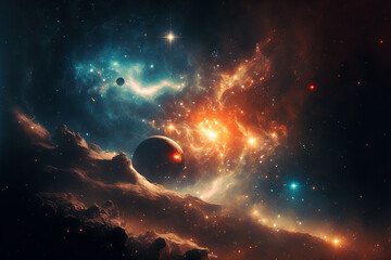 Obraz na płótnie Canvas Background with galaxies, stars, and space theme. AI. 