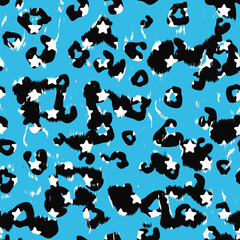Naklejka na ściany i meble Abstract modern leopard seamless pattern. Animals trendy background. Beige and blue decorative vector stock illustration for print, card, postcard, fabric, textile. Modern ornament of stylized skin.