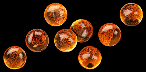 Falling red caviar isolated on black background