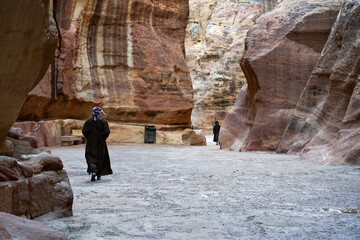 Petra Al siq canyon, entrance to Petra famous Nabatean city, Jordan