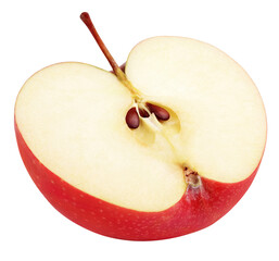 Ripe red apple half fruit isolated on transparent background. Half of red apple fruit
