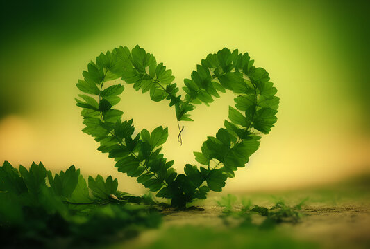 a heart shaped from green leaves - generative aI