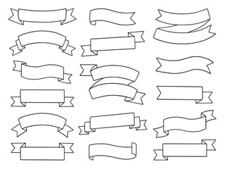 Ribbons doodle set. Ribbons banners in sketch style.  Hand drawn vector illustration isolated on white background.