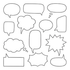 Hand drawn set of speech bubble doodle. Vector illustration isolated on white background.