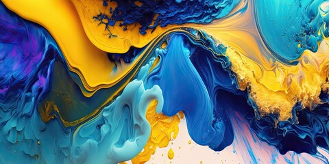 Abstract Background Blue and Yellow Watercolor Paint Liquid Fluid Texture For Graphic Design. Generative AI.