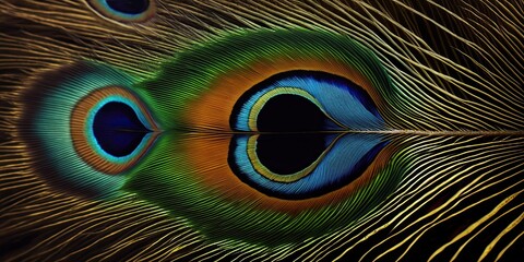 Macro Closeup Peacock Feather Pattern Abstract Background. Generative AI. 