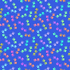 Cartoon animals seamless footprints dig and cat and polka dots and hearts pattern for wrapping paper and kids