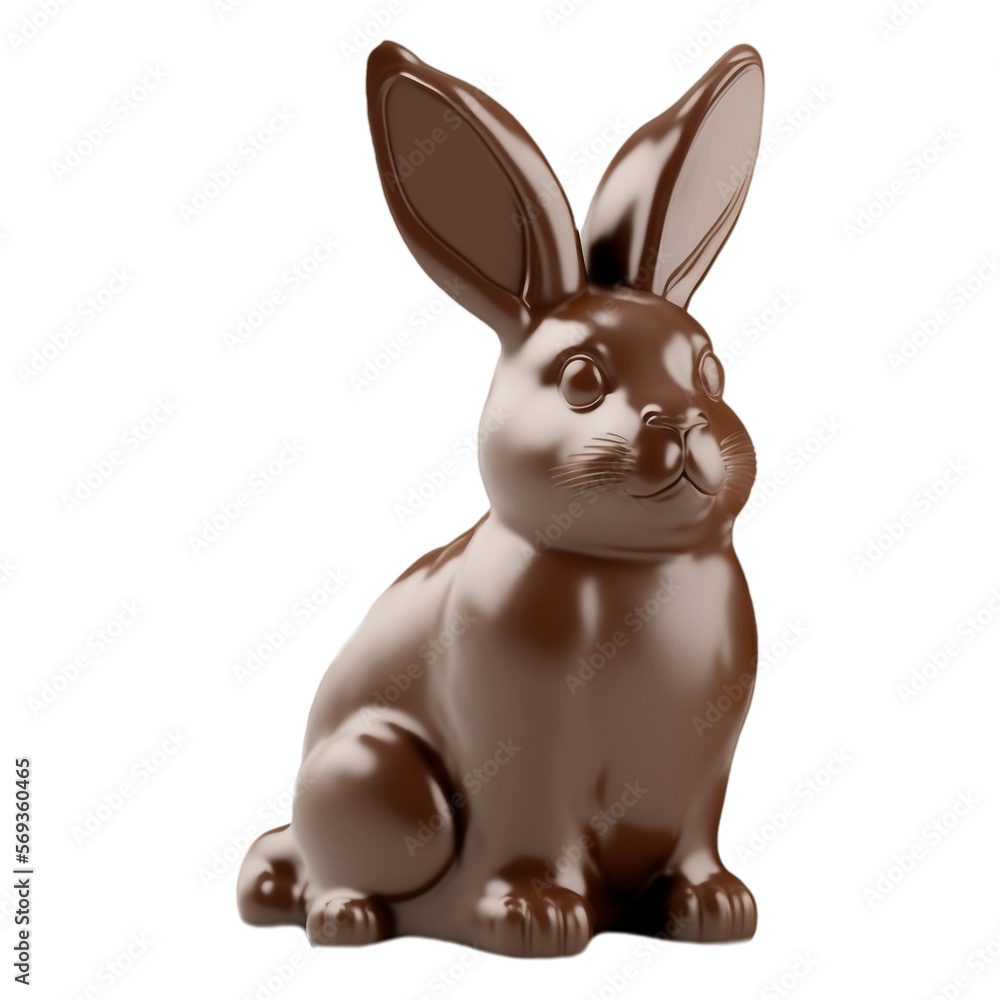 Wall mural Tasty chocolate bunny isolated on transparent png background, cute easter rabbit illustration made with generative AI. 