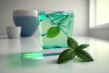 Mojito coctail in a glass with mint, Generative AI