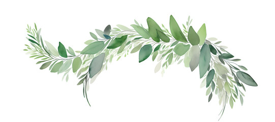 Fototapeta na wymiar a bent branch with different leaves on white background - watercolors - generative ai