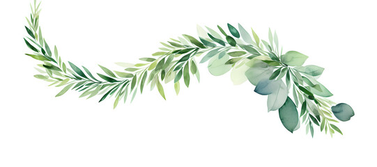 Fototapeta premium a bent branch with different leaves on white background - watercolors - generative ai