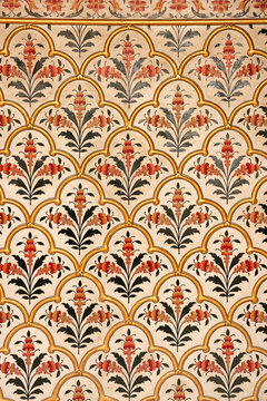 Decorative pattern on Junagarh fort walls in Bikaner, India.