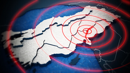 3D illustration of major earthquake in south east region of Turkey. 3D illustration