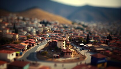 miniature style bird eye view picture of cityscape, inspired from Europe cityscape, Generative Ai not real place