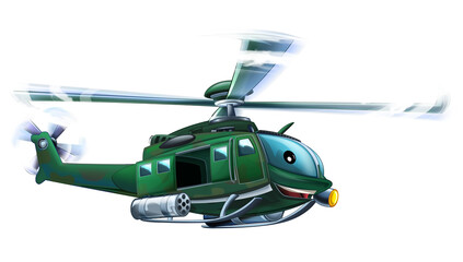cartoon scene with military helicopter flying on duty illustration for children