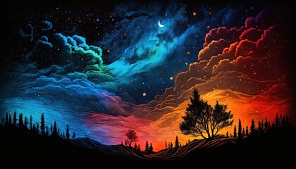 dreamlike gradient sky at night time , idea for background wallpaper, Generative Ai	
