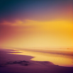 Beautiful beach landscape at sunset or sunrise, Generative AI