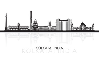 Fototapeta premium Silhouette Skyline panorama of city of Kolkata, India - vector illustration